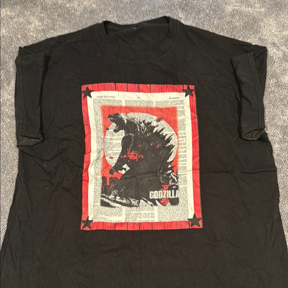 Red and Black Short Sleeve Tee with Graphic Design